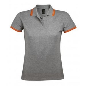 SOLS Womens/Ladies Pasadena Tipped Short Sleeve Pique Polo Shirt (Grau meliert/Orange)