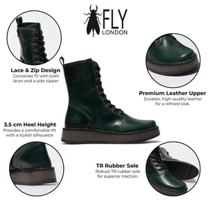 Fly London Damen RAMI043 Freizeitstiefeletten aus Leder mit Schnürung, Grün