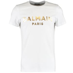 Balmain Paris Gold Branded Logo White T-Shirt