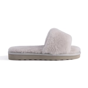 Aus Wooli Australia Damen Schafsfell Fluff Slide Pantoffeln Grau