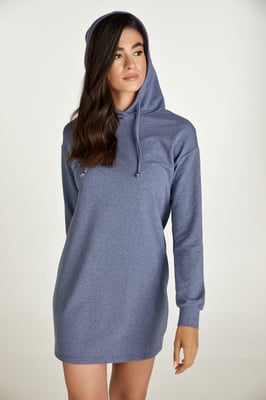 Indigo Melange Minikleid mit Kapuze