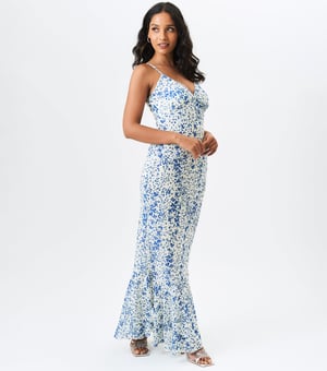 Dobby Floral Chiffon Träger-Maxikleid