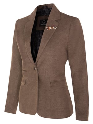 Damen-Tweed-Blazer im 1920er-Jahre-Stil mit Fischgrätenmuster in Hellbraun