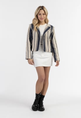 Dreimaster Kurze Blazerjacke Damen Dunkelmarine Wollweisser Streifen