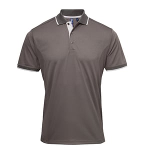 Premier Mens Contrast Coolchecker Polo Shirt (Dunkelgrau/Silber)