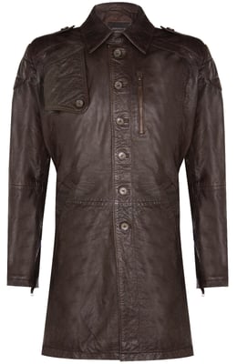 Weicher, langer Militär-Trenchcoat aus Distressed-Leder