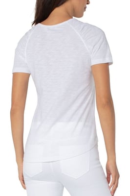 Gesmoktes T-Shirt aus Flammenstrick mit kurzen Ärmeln, weiß