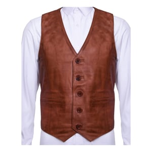 Hellbraune Lederweste, formelle traditionelle Gilet-Weste