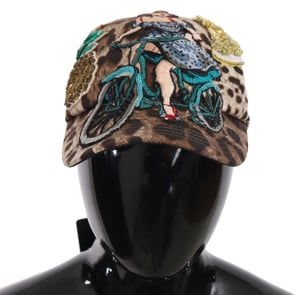 Dolce & Gabbana Men's Brown Leopard Pattern Sequin Design Cap