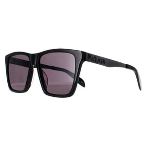 Alexander McQueen AM0352S 001 GlÃ¤nzende schwarze und dunkelchromgraue Sonnenbrille