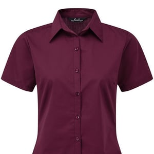 Premier Damen Kurzarm Popeline Bluse / Arbeitshemd (Aubergine)