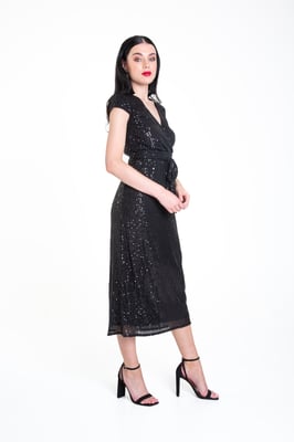 Midi-Wickelkleid mit Paillettengürtel