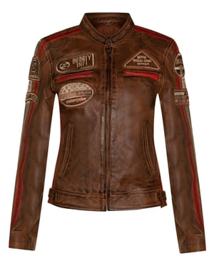 Damen-Lederjacke mit Biker-Rennabzeichen-Agadir