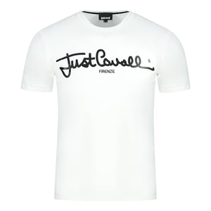 Just Cavalli Logo Unterschrift Weißes T-Shirt
