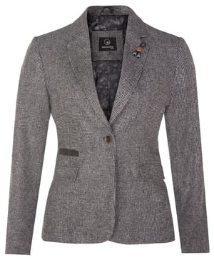 Damen-Blazer aus Tweed im 1920er-Jahre-Stil mit Fischgrätenmuster in Grau
