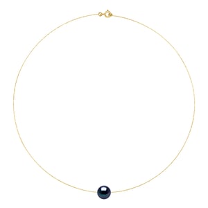 DIADEMA - Halskette - Echte Süßwasserperlen - Schwarzer Tahitian Style - Gelbgold