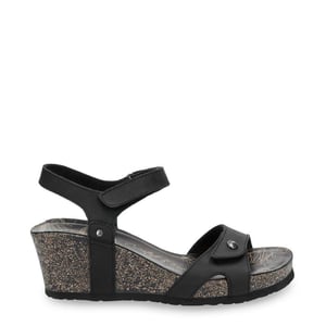 Damen-Sandalen „Julia B1“ aus schwarzem Leder mit Keilabsatz