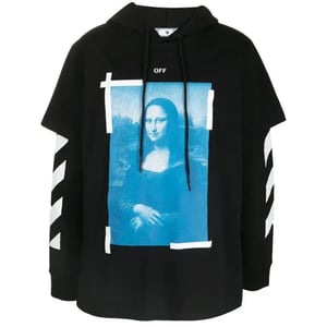 Off-White Blue Monalisa Double Tee Skate Fit Schwarzer Kapuzenpullover