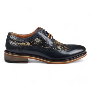 Justin Reess Herren Marineblaue Leder Floral Print Brogue Schnürschuhe - Ross