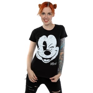 Disney - "Mickey Mouse Distressed Face" T-Shirt für Damen (Schwarz)