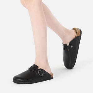EVER AU Damen Pintail Leder Komfort Clog Sandalen - Schwarzes Leder