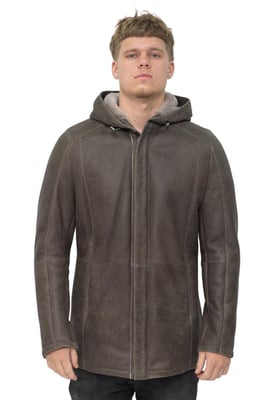 Herren-Parka-Mantel aus Schaffell mit Kapuze – Alafaya