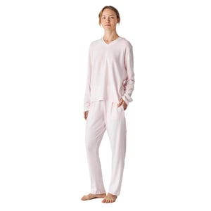 Damen-Pyjama aus weichem Strick mit V-Ausschnitt und langen Ärmeln JJB5