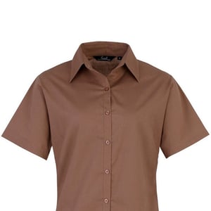 Premier Damen Kurzarm Popeline Bluse / Arbeitshemd (Braun)