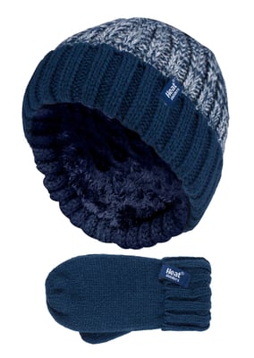 Wärmehalter - Kinder Jungen Winter gestrickt Thermofleece gefüttert Cuffed Beanie Mütze und Handschuhe Set - NTO2P6