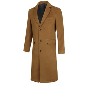 Herren Wintermantel aus Wolle mit Stehkragen und schmaler Passform, knielang, Khaki