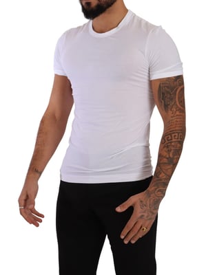 Dolce & Gabbana Herren T-Shirt aus Baumwollstretch mit rundem Ausschnitt in Weiß