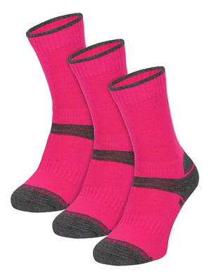 3er-Pack Kinder Merinowoll-Wandersocken | Leichte Blasenfreie Socken für Jungen und Mädchen - Pink