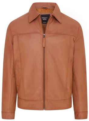 Hellbraune Retro-Klassiker-Harrington-Bikerjacke aus Leder für Herren - Drammen