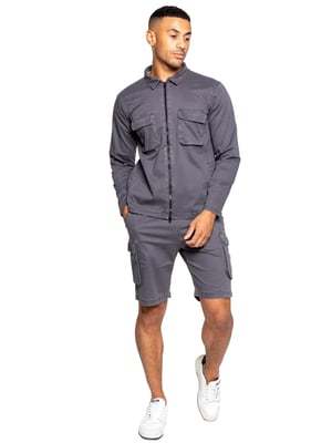 Enzo | Herren Cargo-Trainingsanzug mit Shorts Set - Grau