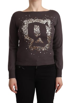 John Galliano Damen Pullover aus brauner Wolle mit Pailletten und langen Ärmeln
