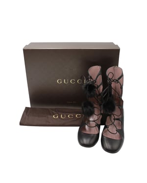 Gucci Heloise Schnür Gladiator Stiefel aus schwarzem Leder