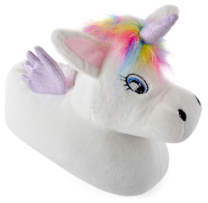 Kinder Einhorn Plüsch Hausschuhe mit Regenbogen Haar | Geschenk für Sie - Weiß