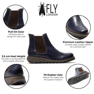 Fly London SALV Chelsea-Stiefel aus Leder für Damen, Blau, Keilabsatz