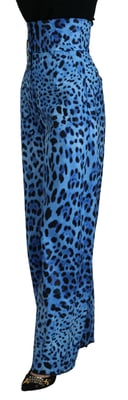 Dolce & Gabbana Blaue Leopardenmuster Hohe Taille Damenhose