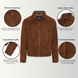 Braune Harrington-Bikerjacke aus klassischem Wildleder im Retro-Stil für Herren - Bryne