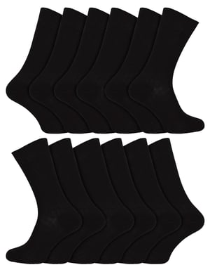 12 Paar Multipack Herren 100% ägyptische Baumwolle Socken | Socken Snob | Luxus gerippt nahtlose Mitte Kalb schwarze Socken - schwarz