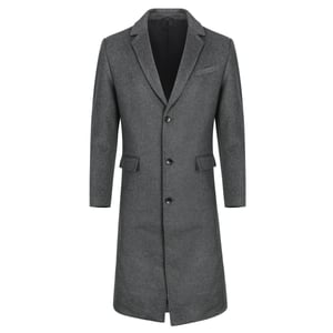 Herren Winter Wollmantel Knielang Slim Fit Umlegekragen Business M?ntel Grau