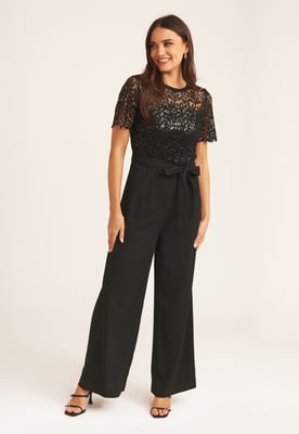 Schwarz Floral Spitze Pailletten Gürtel Anlass