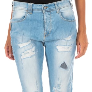 Lange Denim-Hose mit geradem Saum 10DBF0667 Frau