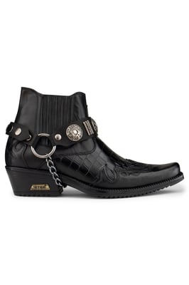 Herren-Western-Winklepicker-Gothic-Stiefel aus schwarzem Leder