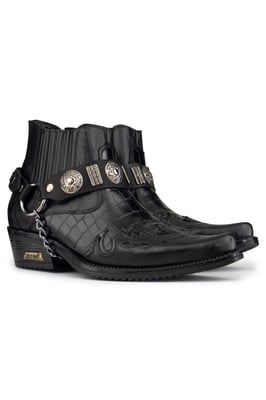 Herren-Western-Winklepicker-Gothic-Stiefel aus schwarzem Leder