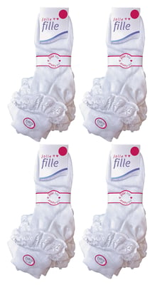 12 Paar Multipack White Frilly Lace Socken | 7 Größen | Sock Snob | Girls Cute Cotton Rich School Socken - Weiß