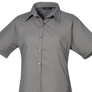 Premier Damen Kurzarm Popeline Bluse / Arbeitshemd (Dunkelgrau)