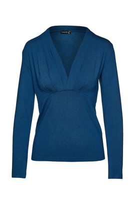 Petrol Langärmeliges Faux Wrap Top aus nachhaltigem Stretch-Jersey