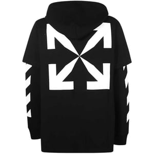 Off-White Blue Monalisa Double Tee Skate Fit Schwarzer Kapuzenpullover